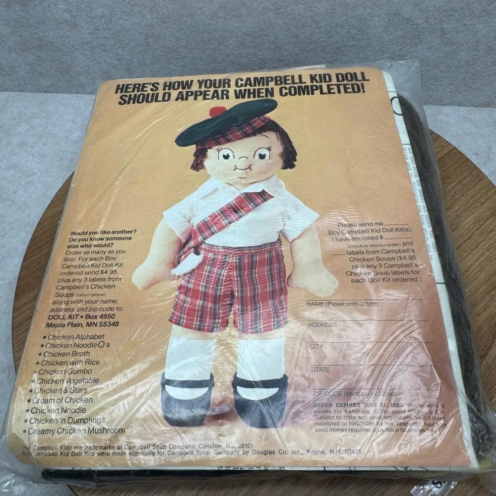 Vintage 1980 Campbell Kid‎ Boy Doll Kit Scottish Plaid New DIY Craft Douglas Co